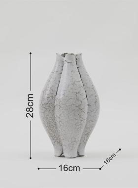 中古陶瓷花瓶创意复古花瓣波浪口插花器皿高档装饰设计摆件工厂