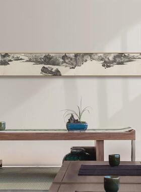 新中式客厅山水沙发背景墙水墨窄长条挂画床头茶楼书房餐厅装饰画