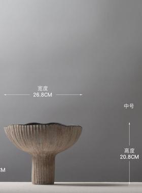 侘寂风复古陶泥花器民宿样板房插花装饰品磨砂创意高脚花瓶摆件