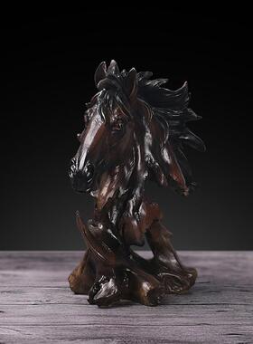 复古仿树根办公室头树脂工艺品摆件家居动物酒柜动物装饰品摆饰