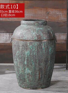 复古做落地陶罐花瓶陶瓷旧大号庭院水培多肉种植客厅装饰铜环摆件