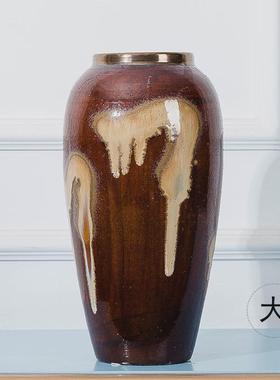 景德镇复古文艺落地花瓶干客厅插花陶瓷摆件复古酒店别墅陶瓷花瓶