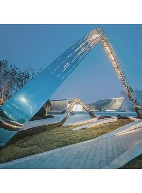 装置水景雕塑大型流水户外廊架异形公园镜面景观不锈钢创意大摆件