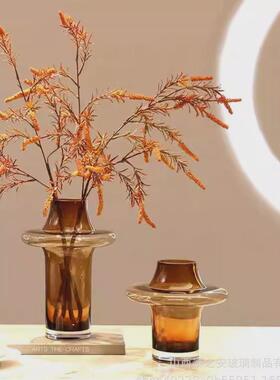 热销新款创意茶色琥珀色玻璃花瓶人工吹制加重加厚飞碟花瓶繁华花