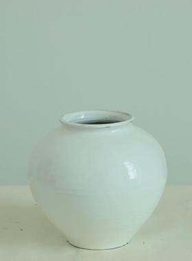 陶瓷花瓶复古禅意白色月亮罐圆肚摆件新中式插花艺民宿装饰花器