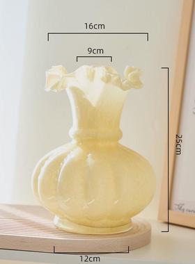中古芬顿风南瓜玻璃插花花瓶法式复古风插花器手工瓶轻奢家居摆件