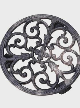 地轻奢铸铁花盆托盘北欧托底托万向轮装饰古典复古大型盆栽移动