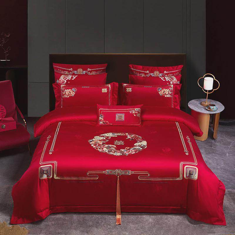 140s支全棉婚庆四件套喜婚房床上用品大红色刺绣被子结婚六十件套,淘宝优惠券,粉丝福利购,淘宝优惠卷