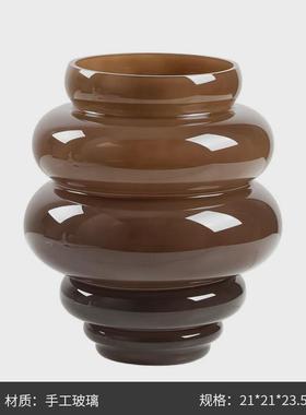 现代简约圆圈艺术层叠几何玻璃花瓶样板房客厅餐桌插花工艺品摆件