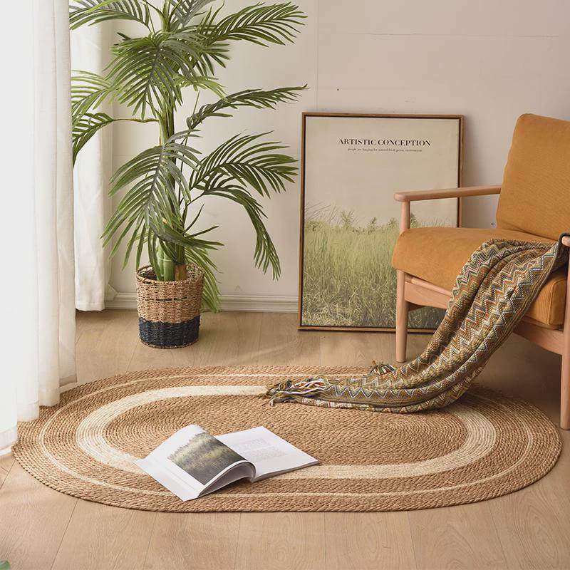 手工藤编蒲草椭圆形地毯地垫卧室民宿酒店样板间装饰垫子摄影网红,淘宝优惠券,粉丝福利购,淘宝优惠卷