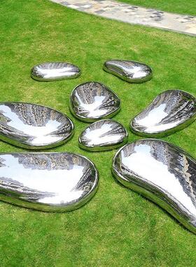 不锈钢鹅卵石雕塑酒店镜面草地装饰摆件公园绿地水景庭院鹅卵石