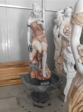 石雕喷泉大理石厂家雕刻欧式人物喷泉雕塑景观园林流水石雕摆件