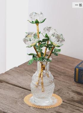 礼品水晶工艺品玫瑰花摆件情人节女朋友老婆节日母亲节客厅装饰品