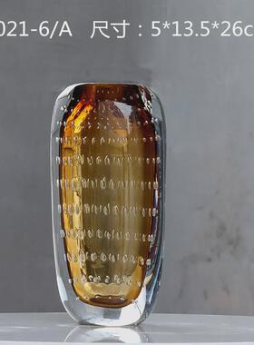 现代简约厚底透明艺术气泡玻璃花瓶样板间客厅餐桌装饰花器摆件