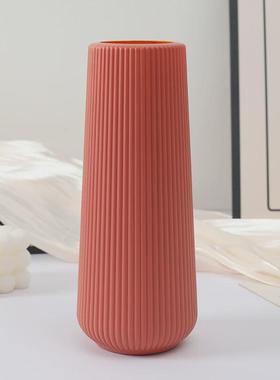 防摔黑色陶瓷花瓶pc塑料非亚克力大号轻奢简约插花桌面落地花盆