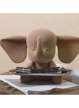 小飞象玄关摆件托盘入门钥匙收纳潮玩创意装饰摆件现代轻奢软装新