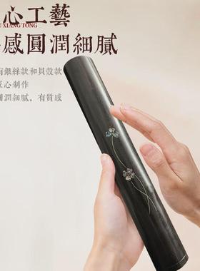 热销现货黑檀木螺口香筒镶嵌贝壳银丝自带香插50香盒香桶实木线香