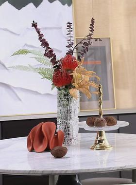 现代简约圆形拉丝玻璃花瓶干花家居客厅书房装饰品花瓶摆件工艺品
