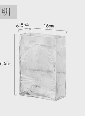 创意轻奢简约网红欧式方形竖条水养玫瑰装饰摆件家居客厅玻璃花瓶