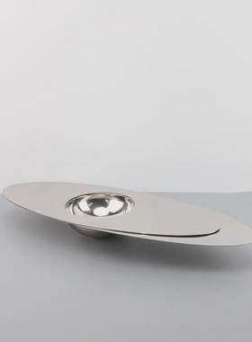 热销现代简约椭圆银色不锈钢星际托盘客厅卧室茶几办公室书房家居