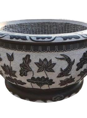 石雕鱼缸荷花缸青石花盆仿古石缸庭院户外流水摆件养鱼池大石缸