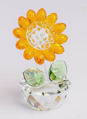 水晶向日葵玻璃小雕像家居桌面装饰橱窗隔断工艺品小摆件