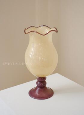 手工复古中古法式奶玉拼色铃兰现代简约琉璃玻璃花瓶花器摆件