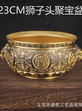 狮子头聚宝缸铜工艺品铜摆件聚宝盆百福盘香炉