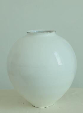 陶瓷花瓶复古新中式白色月亮罐圆肚摆件禅意插花艺民宿装饰花器