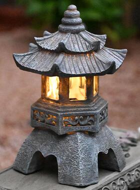 中式禅意石塔庭院装饰摆件太阳能灯室外宫灯花园布置民宿日式阳台
