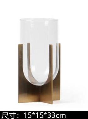 玻璃金属铁架现代简约花器插花水培透明花瓶摆件客厅样板间