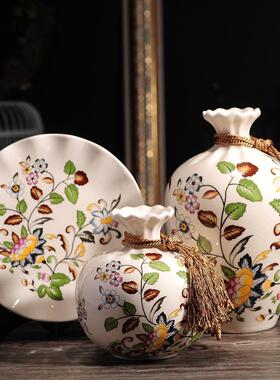 美式陶瓷花瓶复古青花瓷轻奢客厅大肚插花欧式中式摆件喜上眉梢