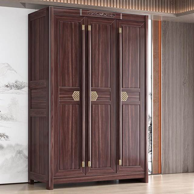 Wujinmu new Chinese-style solid wood wardrobe household three, four, five and six door large wardrobe bedroom clothes storage storage cabinet