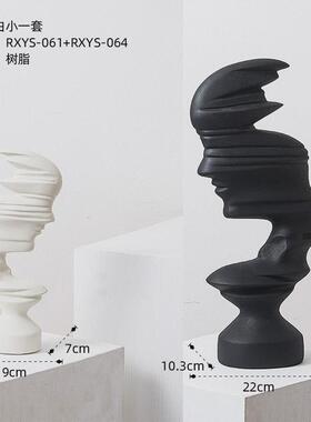 北欧创意抽象艺术感人脸树脂雕塑摆件别墅样板间酒柜玄关装饰品