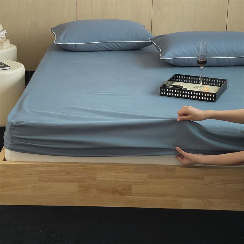 品100s全棉磨毛单加厚床笠床单100s长绒棉碳素磨毛纯色床护垫 - 图1