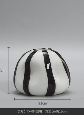 落地玻璃花瓶大号复古条纹现代简约客厅样板房家居软装摆件插花瓶