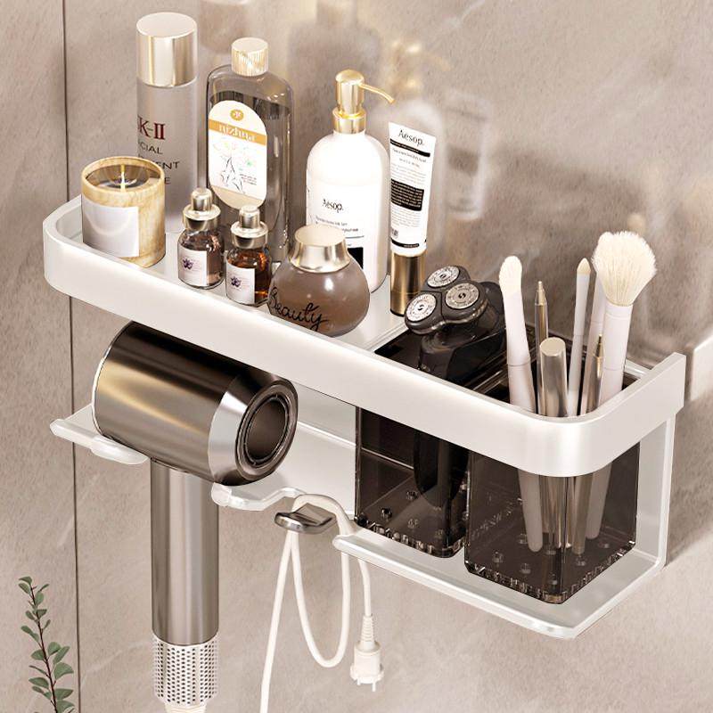 奶油白色吹风机置物架免打孔卫生间电吹风挂架风筒支架浴室收纳架,淘宝优惠券,粉丝福利购,淘宝优惠卷