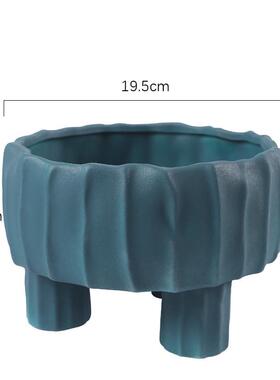 手捏园艺陶瓷盆栽插花瓶直筒条形纹小花盆工艺品摆件家居陶瓷北欧