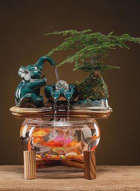 流水生财悬壶鱼缸摆件循环水办公室鱼缸装饰客厅乔迁开业礼品