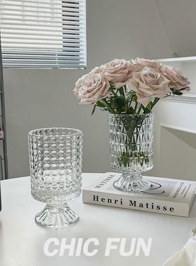 高级感插花花瓶水晶玫瑰网红餐桌玻璃客厅轻奢小法式透明摆件鲜花