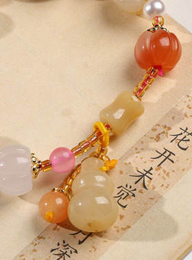 寺庙天然新疆南瓜珠手链情侣款复古民族风貔貅葫芦南瓜金丝玉手串