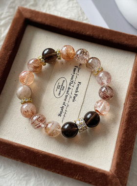 【金霸主】黑金超七天然水晶手串茶晶招米原创手串小红书爆款手链