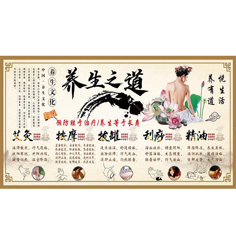中医养生装饰海报理疗店艾灸拔罐墙贴按摩推拿挂图精油开背贴画