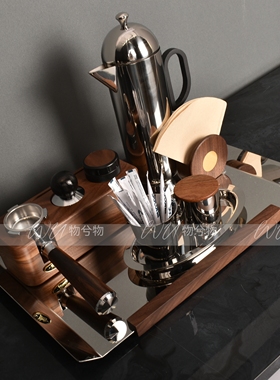 轻奢现代样板间售楼处咖啡吧台咖啡主题托盘滴壶饰品摆件组