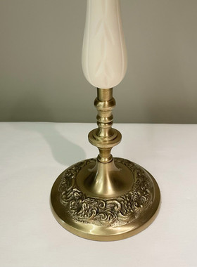 印度进口复古黄铜牛骨雕花烛台摆