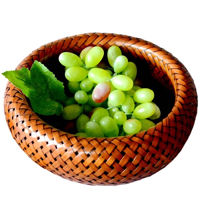 Pink home retro home bamboo basket round desktop snack basket