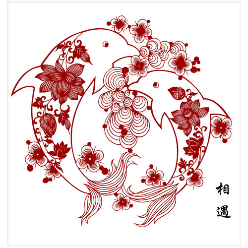 以乐海豚剪纸图案打印底稿手工刻纸图样3张黑白窗花装饰画图案 - 图3