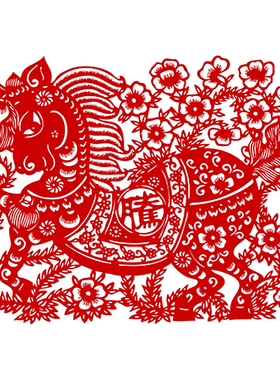 马年剪纸图样12张春节刻纸底稿