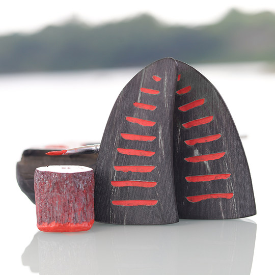 Pure natural black horn cinnabar hand-made traditional Holy Grail Gua Jiao Cup Houtian Bagua Qianmu Workshop