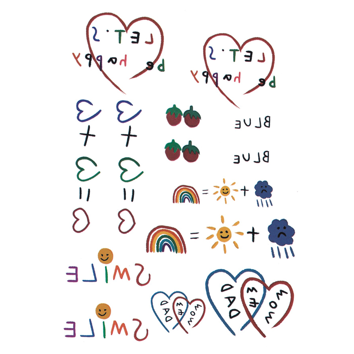 喵小姐纹身贴 韩风笑脸彩虹爱心英文彩色太阳小淸新防水纹身贴 - 图0